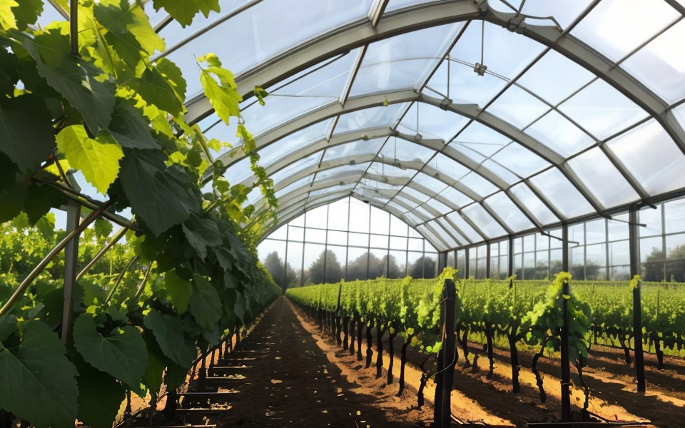 Vineyard growing under the solar glass roof
